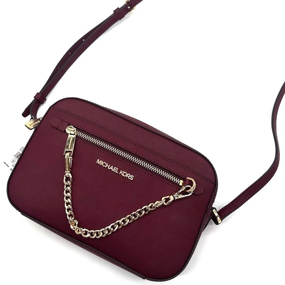 MICHAEL KORS LARGE EW ZIP CHAIN CROSSBODY BAG DARK CHERRY (NWT) - Picture 1 of 11